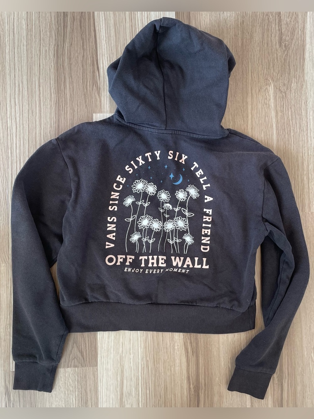 Vans Womenβs XS Cropped Hoodie Washed-out Black Skater Surf Streetwear Indie Y2K